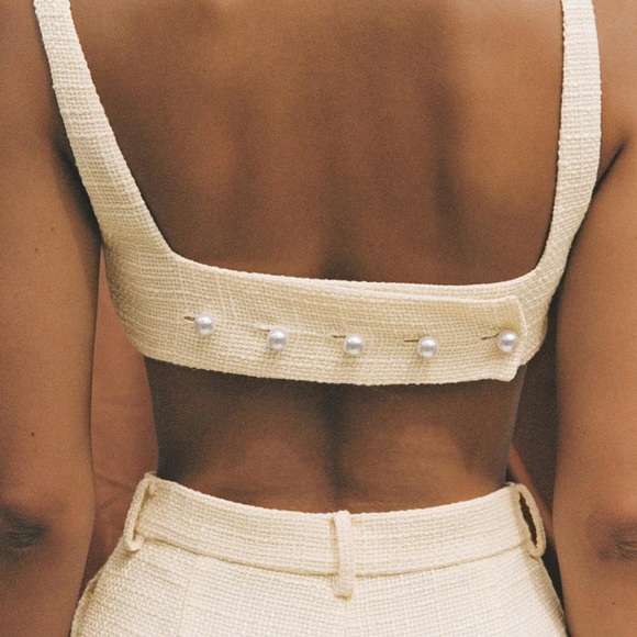 Tweed Backless Plain Shorts Set - Picture 2 of 3